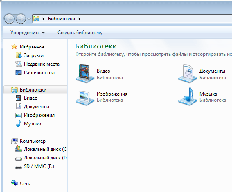Главное окно проводника в Windows 7